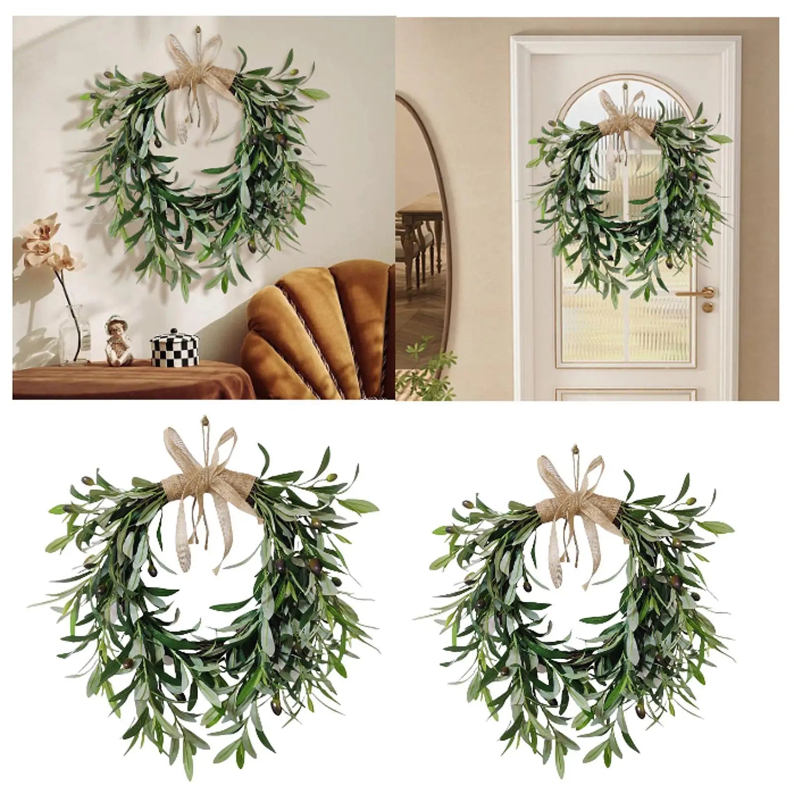Artificial Olive Wreath – Rustic Farmhouse Greenery Decor Artificial Wreath Zpaxo 45cmx43cm