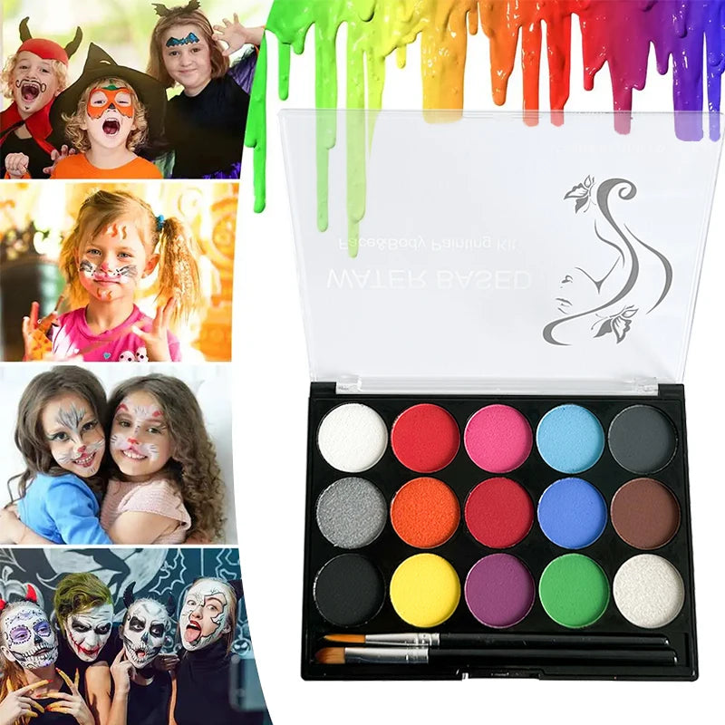 Water-soluble 15 Face Body Paint Palette Cosmetic Safe Non-toxic Zpaxo