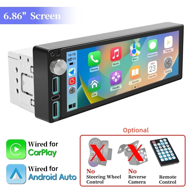HIPPCRON Car Radio 1 Din Box Wired Carplay Android Auto Display Zpaxo car radio