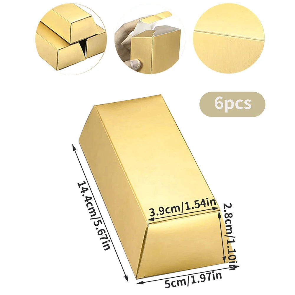 6Pcs Gold Bars Fake Bar Gift Box Party Favor Chocolate Gold Coins Foil Treasure Brick Paper Boxes for Christmas Wedding Zpaxo Gold as pciture show