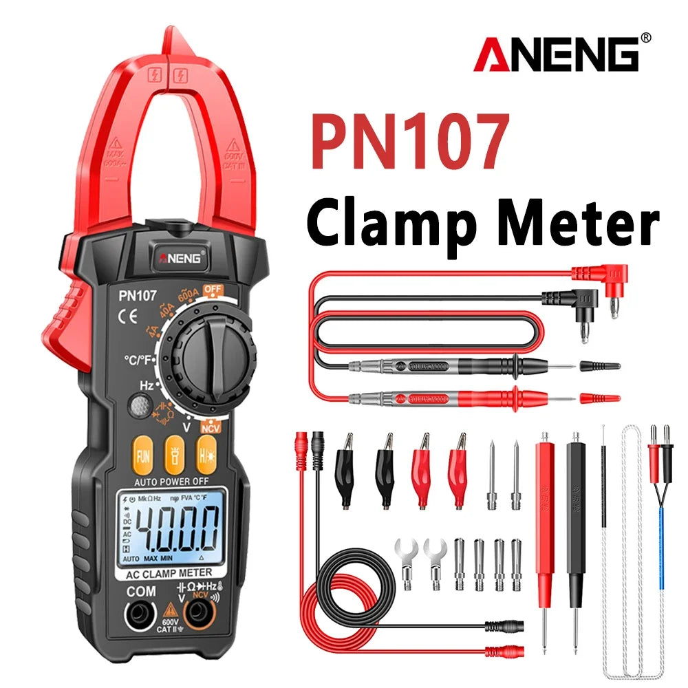ANENG PN107 Digital Clamp Meter 600A AC Voltmeter Ammeter NCV Diode