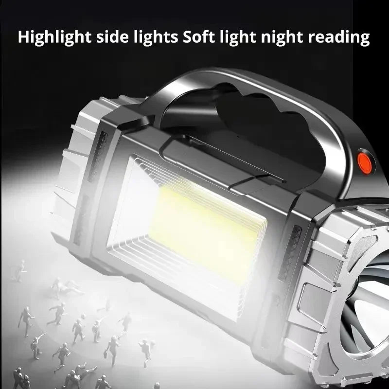 Solar USB Rechargeable LED Flashlight + COB Work Light & Power Bank