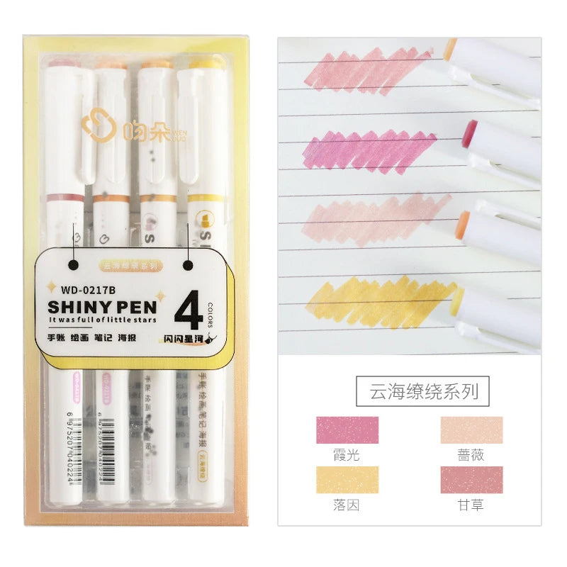 4pcs Glitter Color Shiny Pens Set Bling Sparkling Highlighter Marker 4mm Brush for Drawing Painting Art School Metallic Glitter Zpaxo