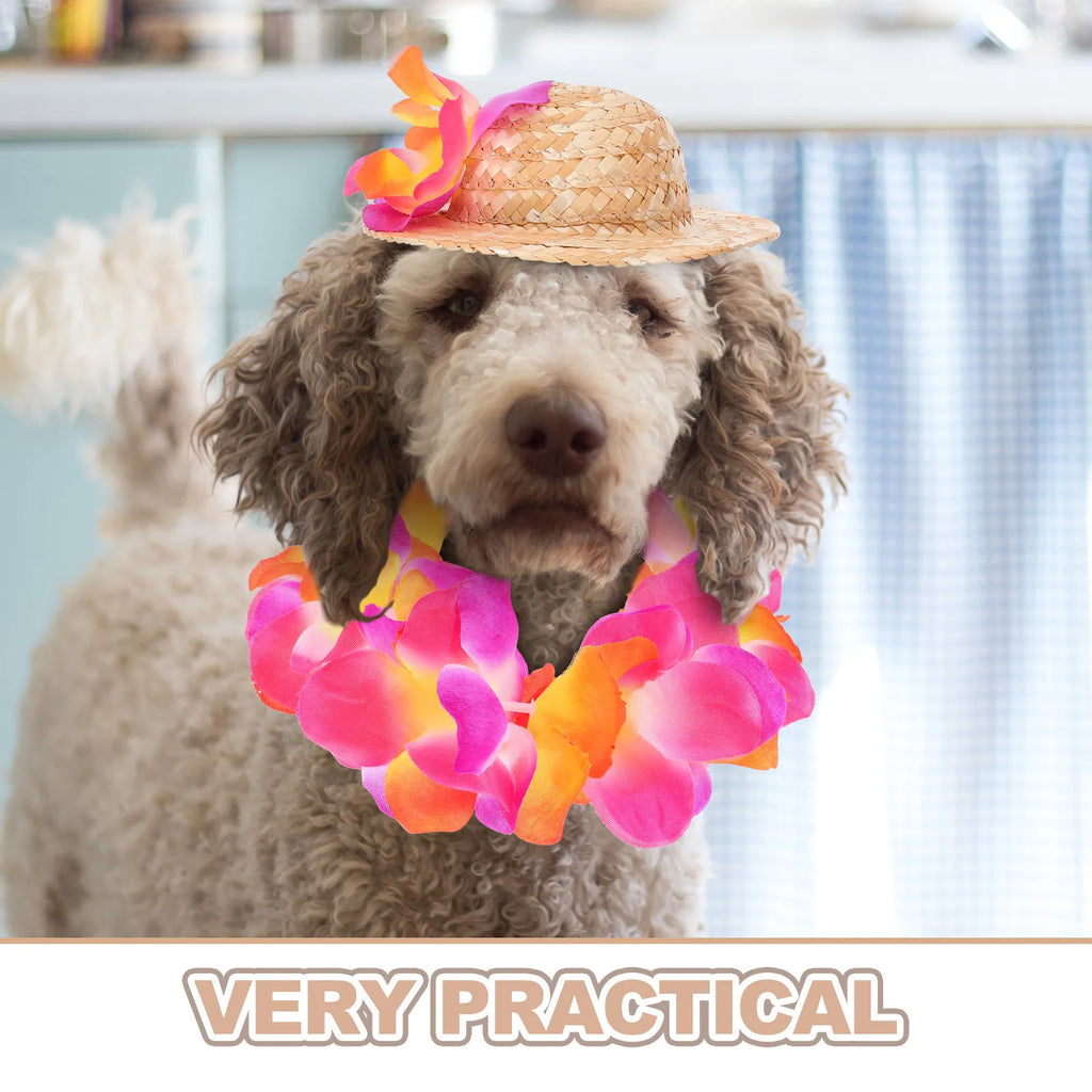 Pet Clothing Puppy Hawaiian Costume Breathable Straw Hat Garland