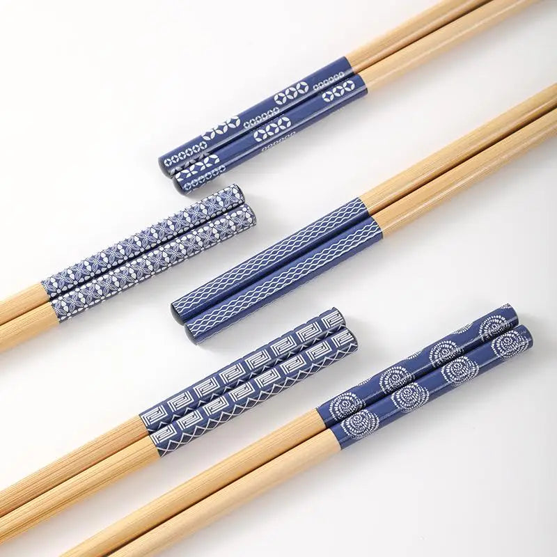 5Pairs Reusable Tableware Handmade Bamboo Japanese Natural Wood Chopsticks Sushi Food Cat Flower Multi Color Wooden Chop Sticks Zpaxo