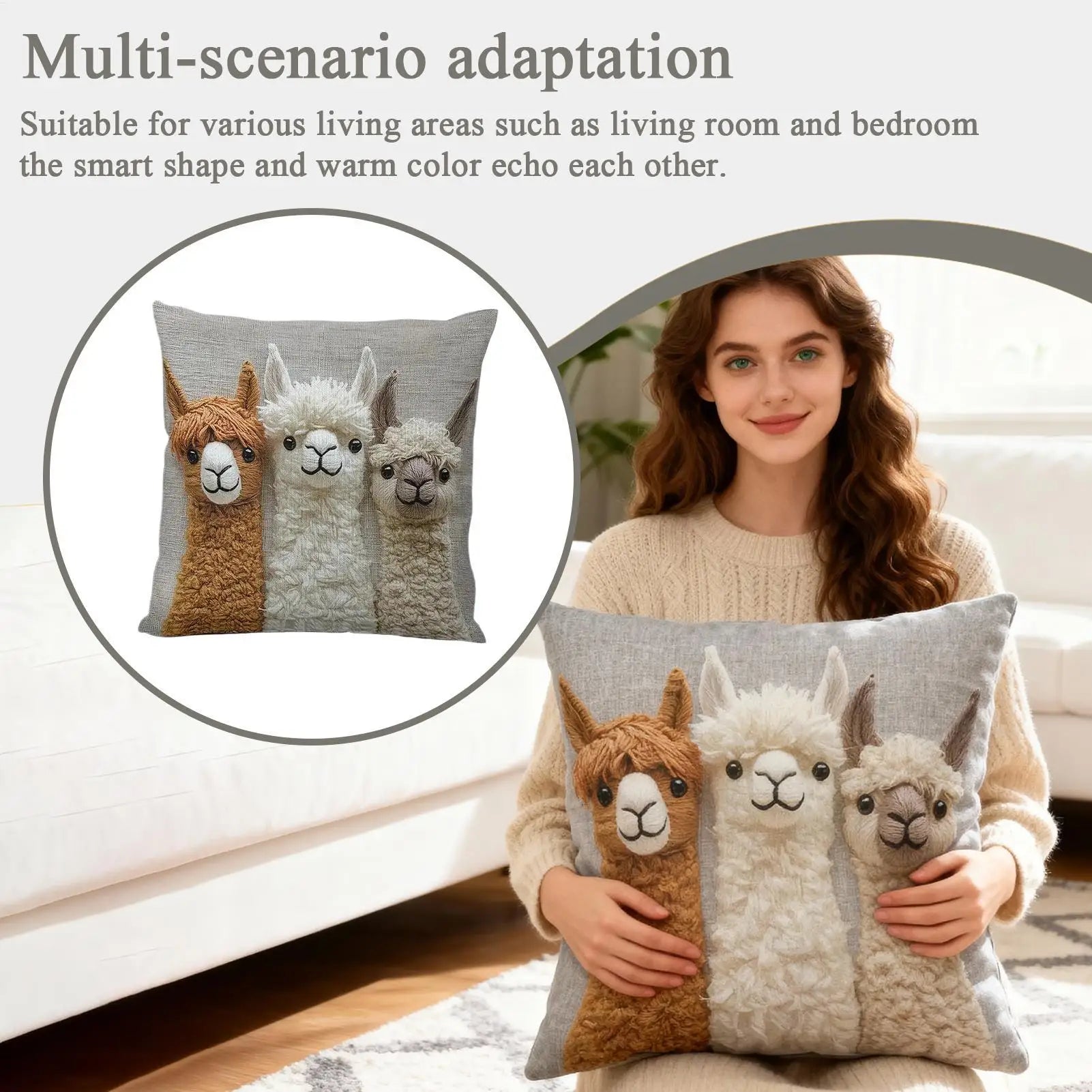 Cute Alpaca Print Throw Pillow Cover 18x18 Inch Soft Farmhouse Decor