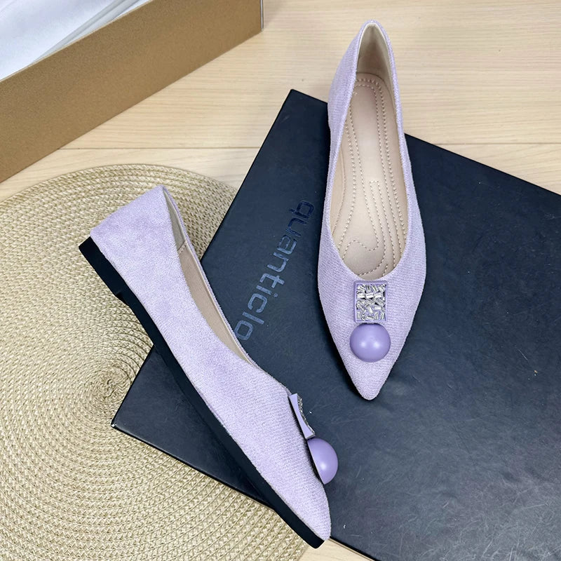 Flat Shoes for Women Spring and Autumn 2025 Pointed Toe Metal Buckle New Light Mouth Purple Flat Bottom Plus Size Women's Shoes Zpaxo