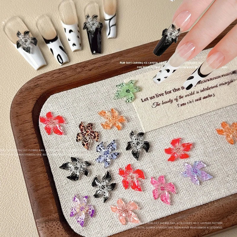 Mixed 3D Resin Gradient Colorful Transparent Lily Nail Art Decoration
