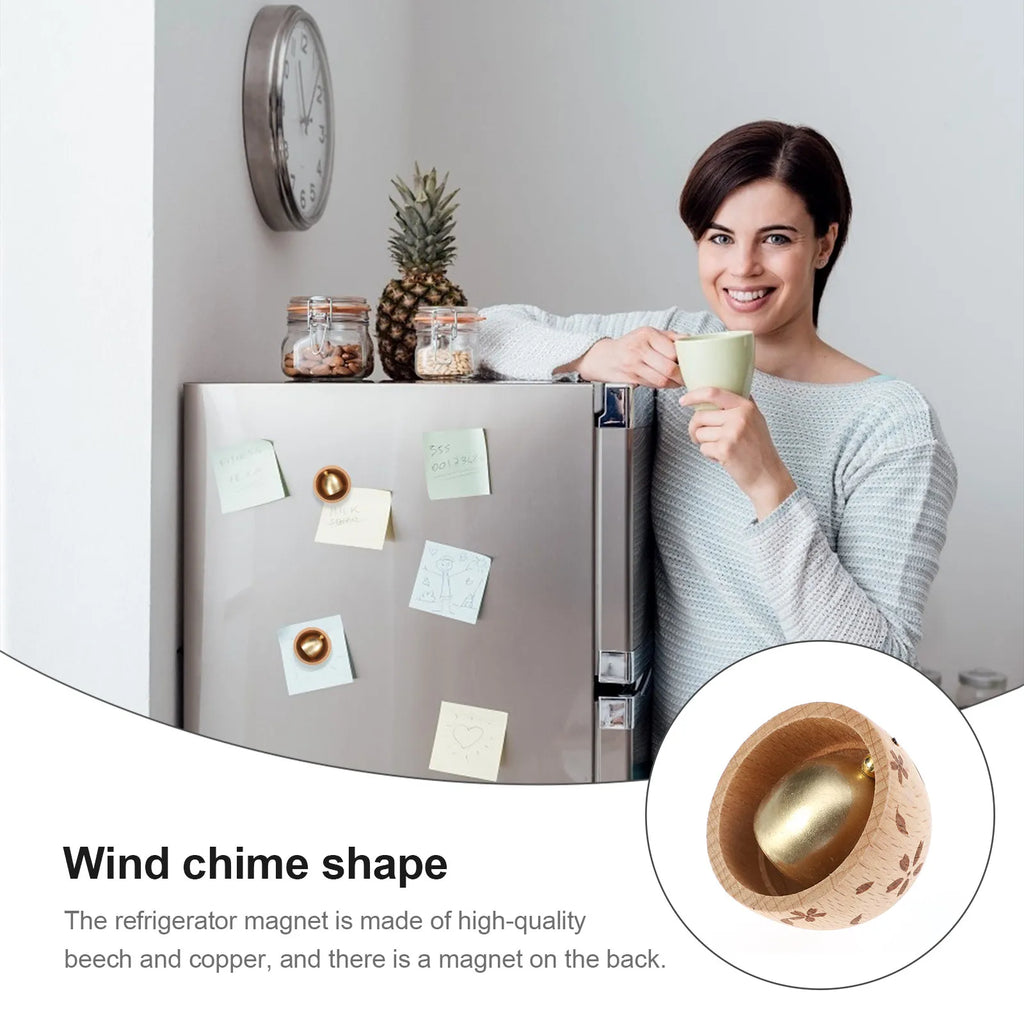 Japanese Wooden Fridge Magnet Doorbell Floral Pattern Beech Wood