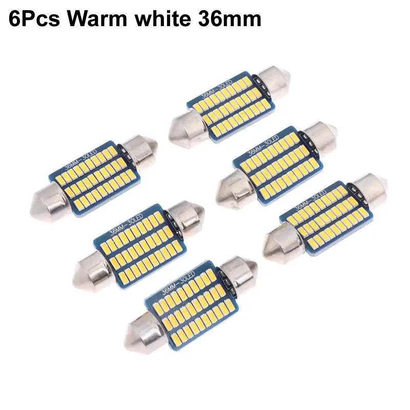 6-Pack C5W Canbus Festoon LED Bulbs 39mm 6500K White 300LM