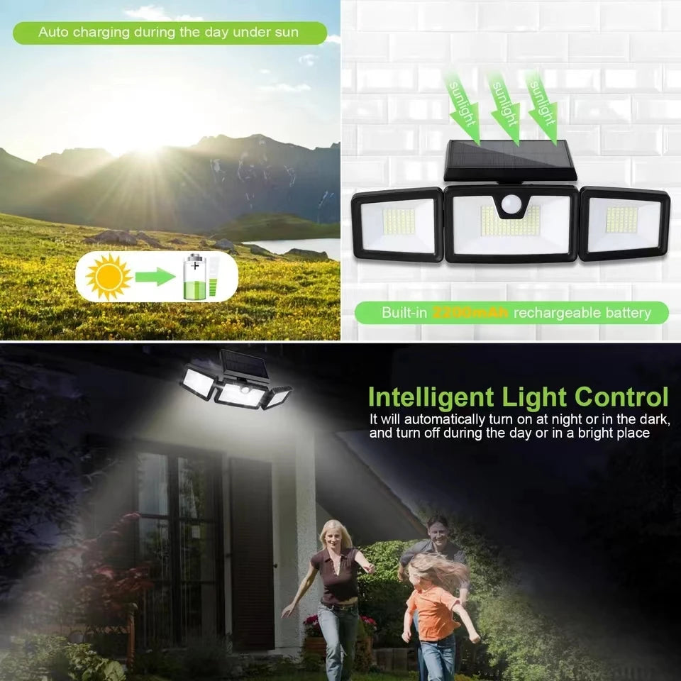 Solar Lights Outdoor 3 Heads Flood LED Security Light Waterproof PIR Zpaxo
