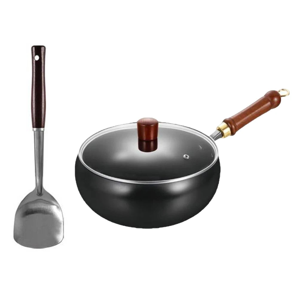 Handmade Forging Non-stick Pan 20 Household Stir Fry Stew Pot Flat Zpaxo styleB 24cm 1SET