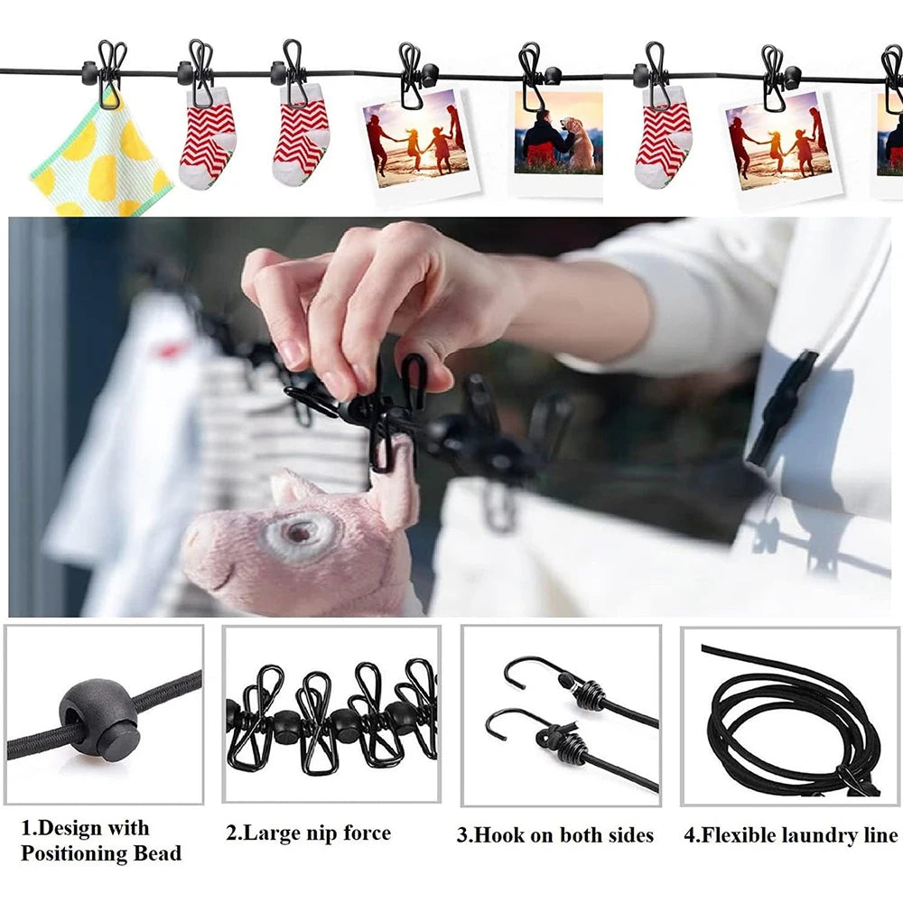 Portable Clothesline with 12 Clothespins Travel Clothes Drying Rack Rope Windproof Laundry Clothes Line for Backyard Camping Zpaxo