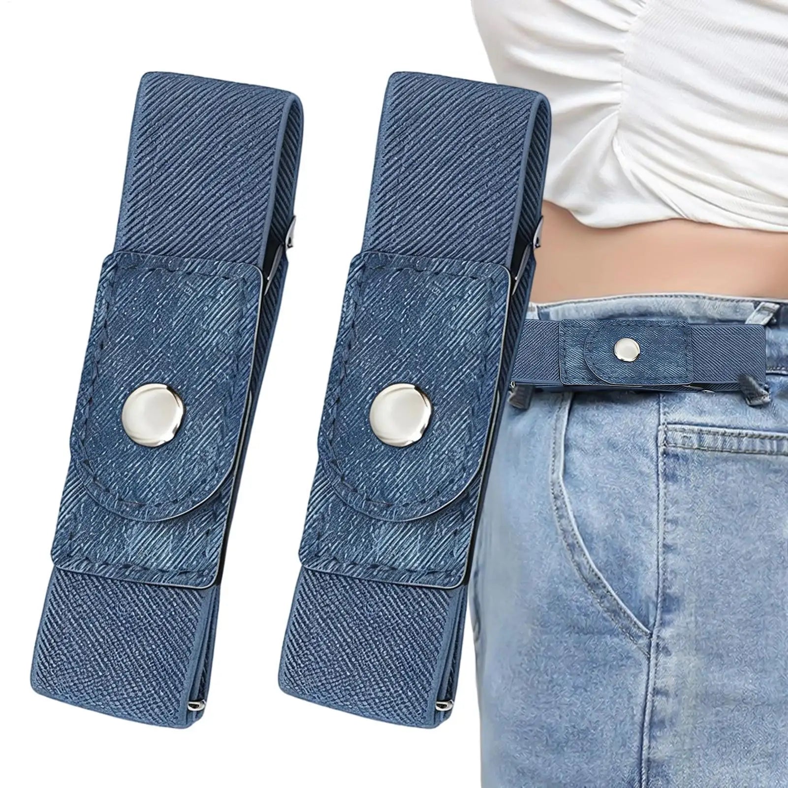 1 Pair No Buckle Elastic Belt Stretchable Adjustable Waistband Women
