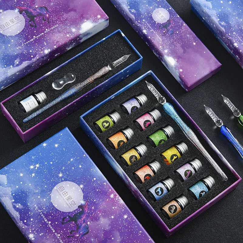 Starry Sky Crystal Glass Dip Pen Set – Stationery Gift