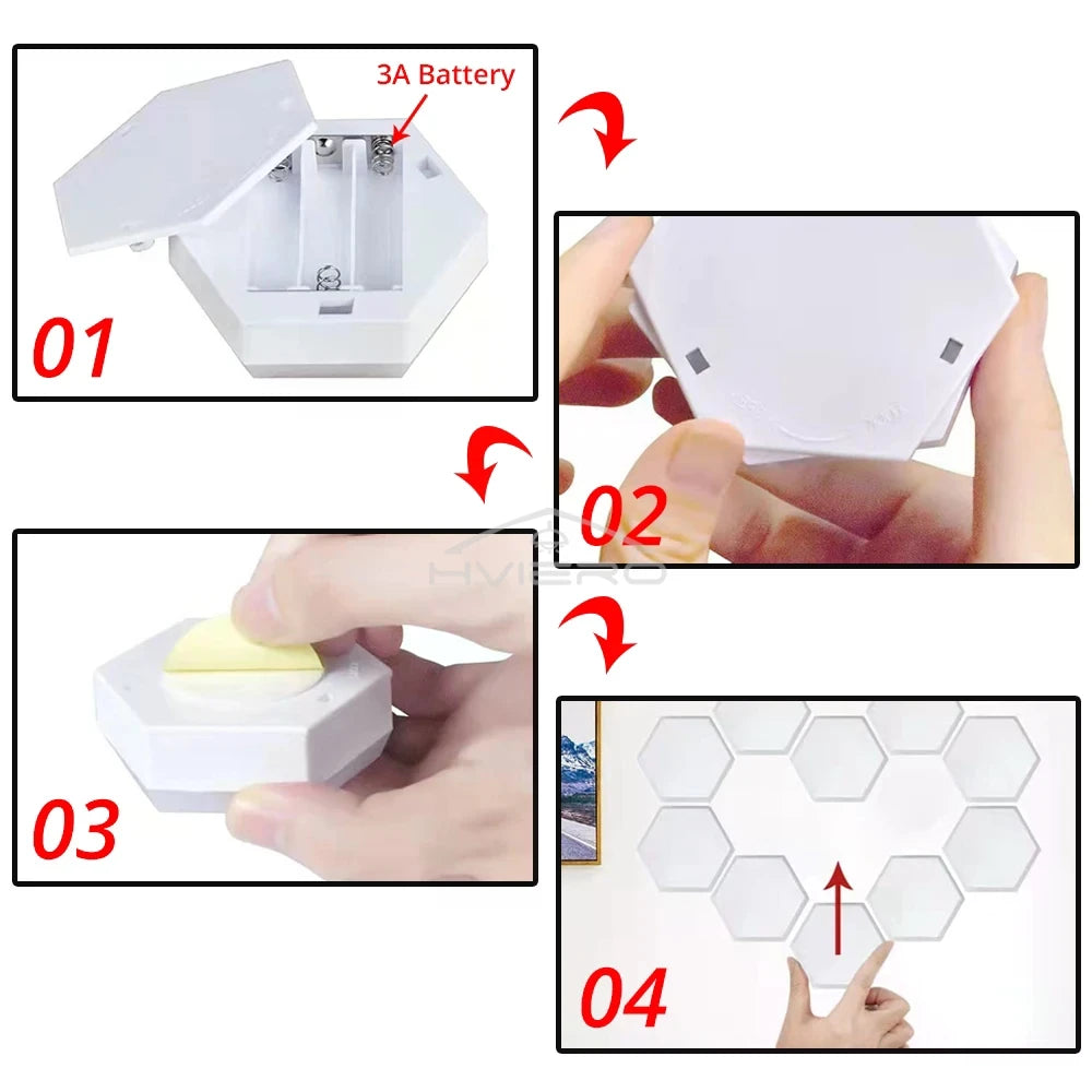 RGB LED Hexagon Wall Light – Modular Touch & Remote Control