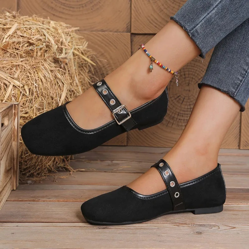 Spring Autumn Women's Square Closed Toe Comfortable Single Shoes Zpaxo