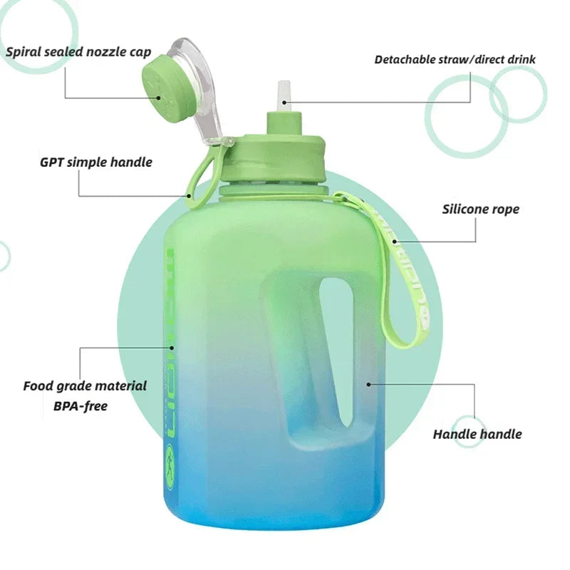 2 Liter Sports Water Bottle Straw Large Capacity Fitness Scale