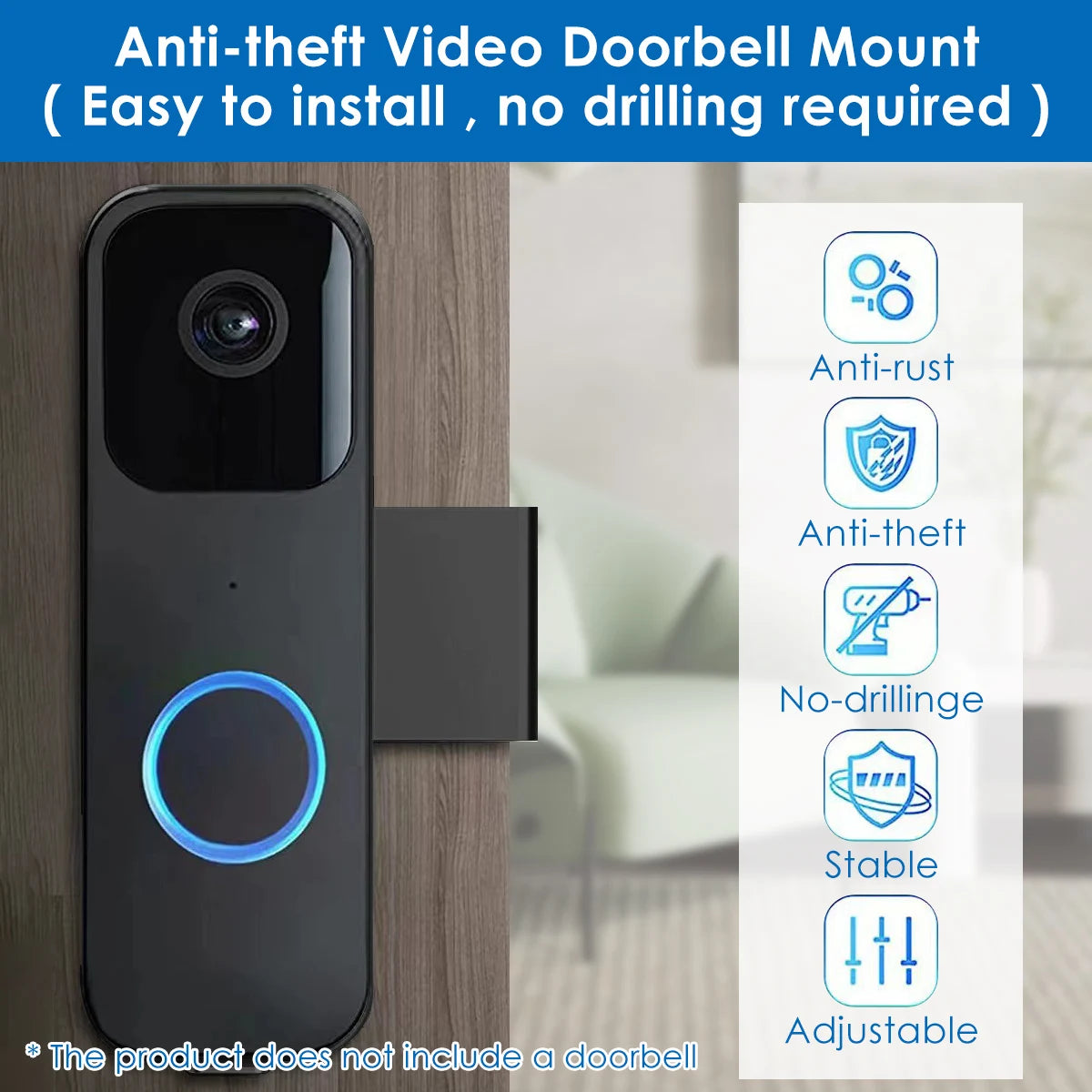No Drill Anti Theft Doorbell Mount Camera Mount with Double Screw Fixing Doorbell Mount for Ring/Blink Wireless Video Doorbell Zpaxo