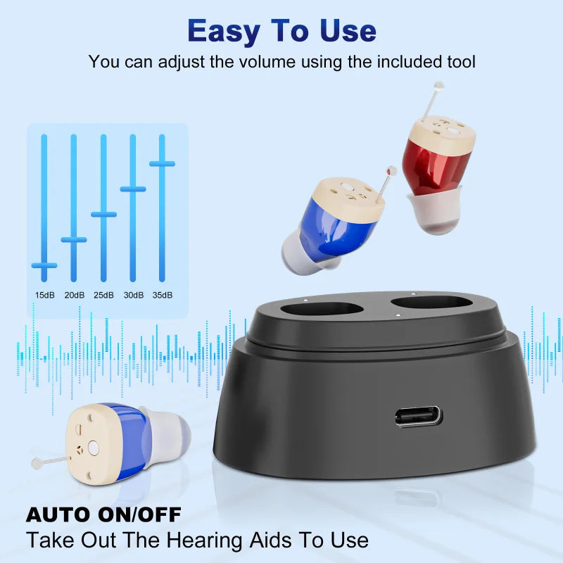 Rechargeable Hearing Amplifiers Earbuds Intelligent Noise Reduction