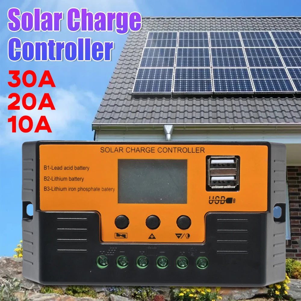 Solar Regulator 12V/24V 30A 20A 10A Solar Charge Controller Battery Charger LCD Display Dual Output USB 5V Solar Panel Controlle Zpaxo