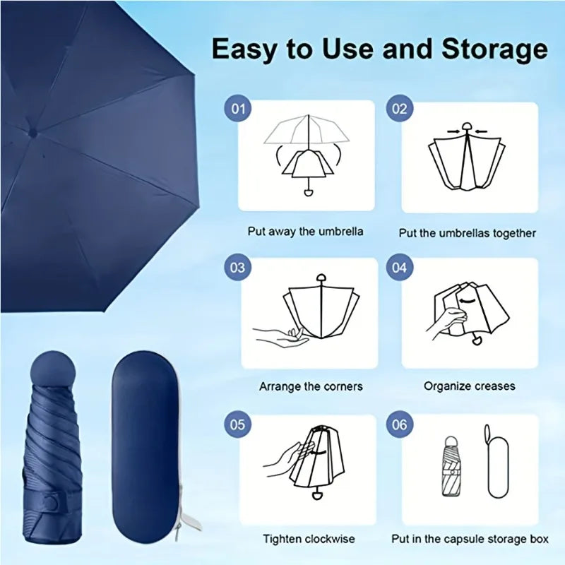 6-Fold Portable Mini Folding Umbrella Multi-color Nylon Sun Rain
