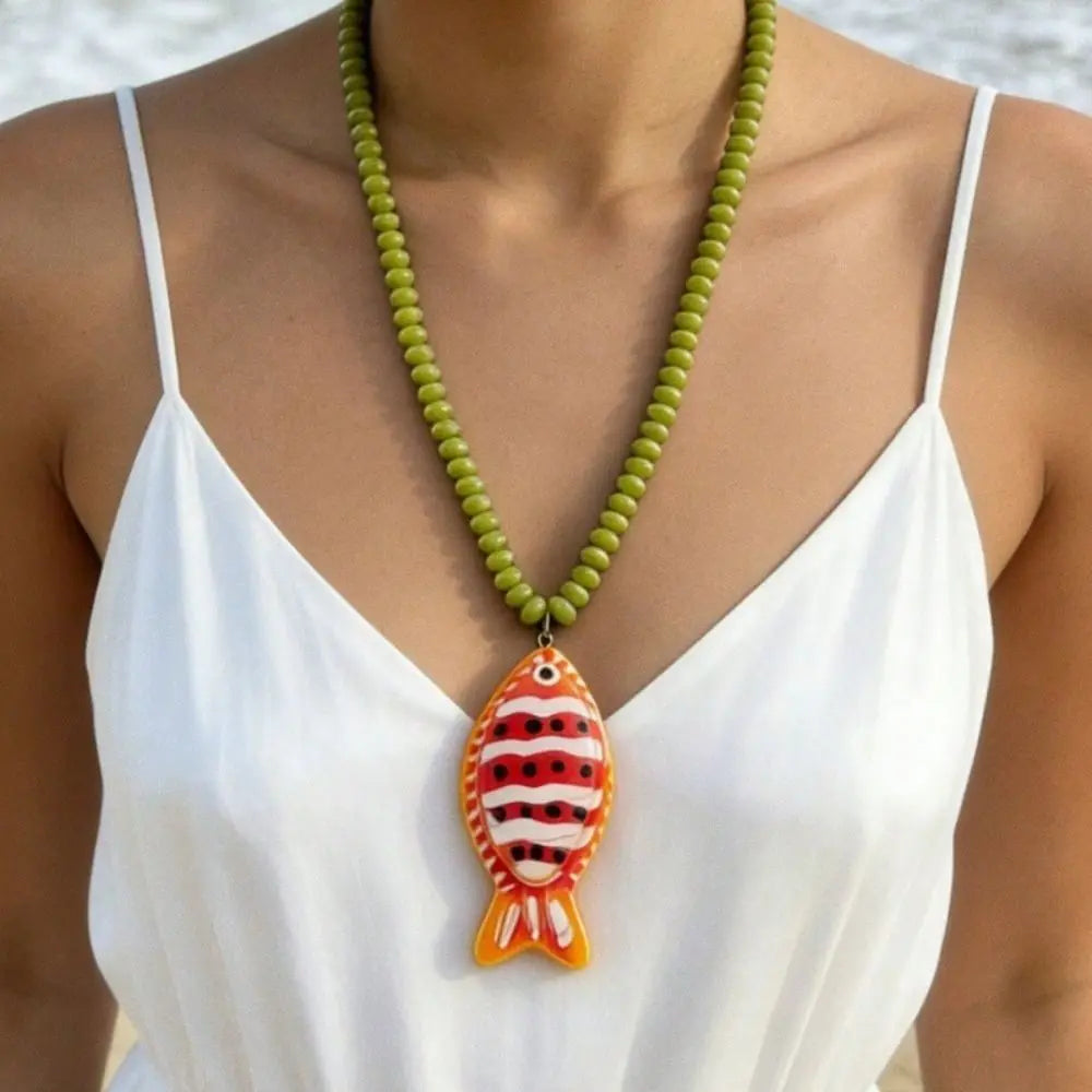 Fashion Colorful Fish Pendant Necklace Handmade Boho Beaded Chain Necklace Jewelry Gift Summer Beach Zpaxo