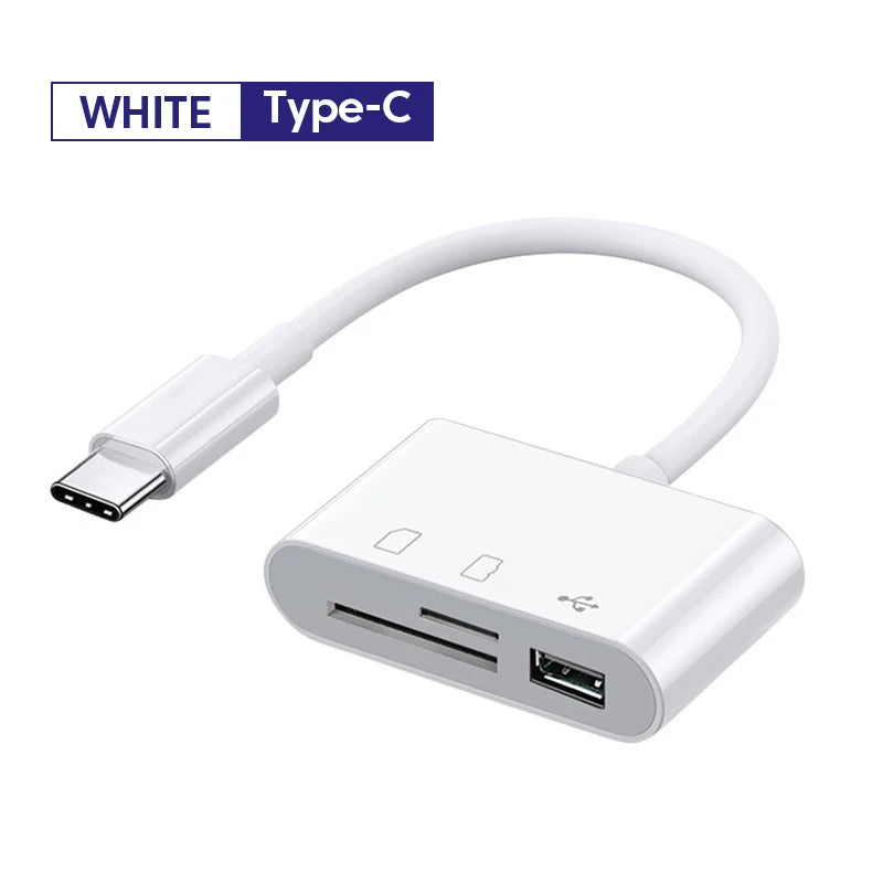 1 Card Reader Type-c Adapter TF SD Memory OTG USB C Connector Iphone Zpaxo White