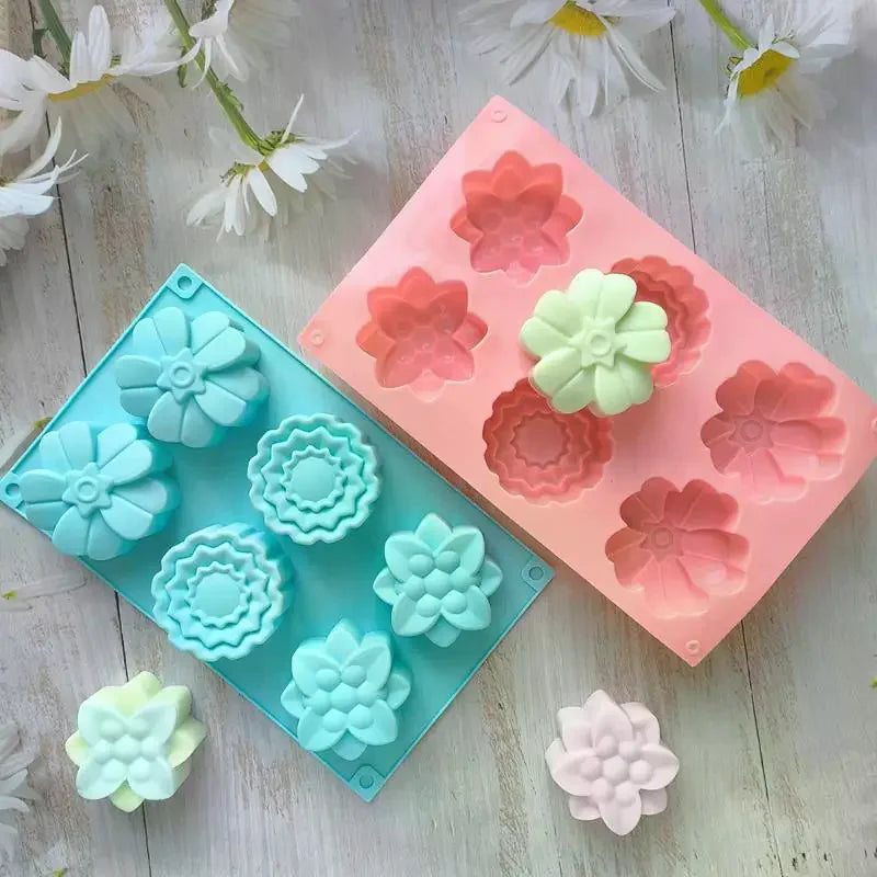 6 Cavity Flowers Silicone Mold DIY Handmade Fondant Cake Baking Chocolate Sugar Cake Tool Resin Polymer Clay Making Mould Zpaxo