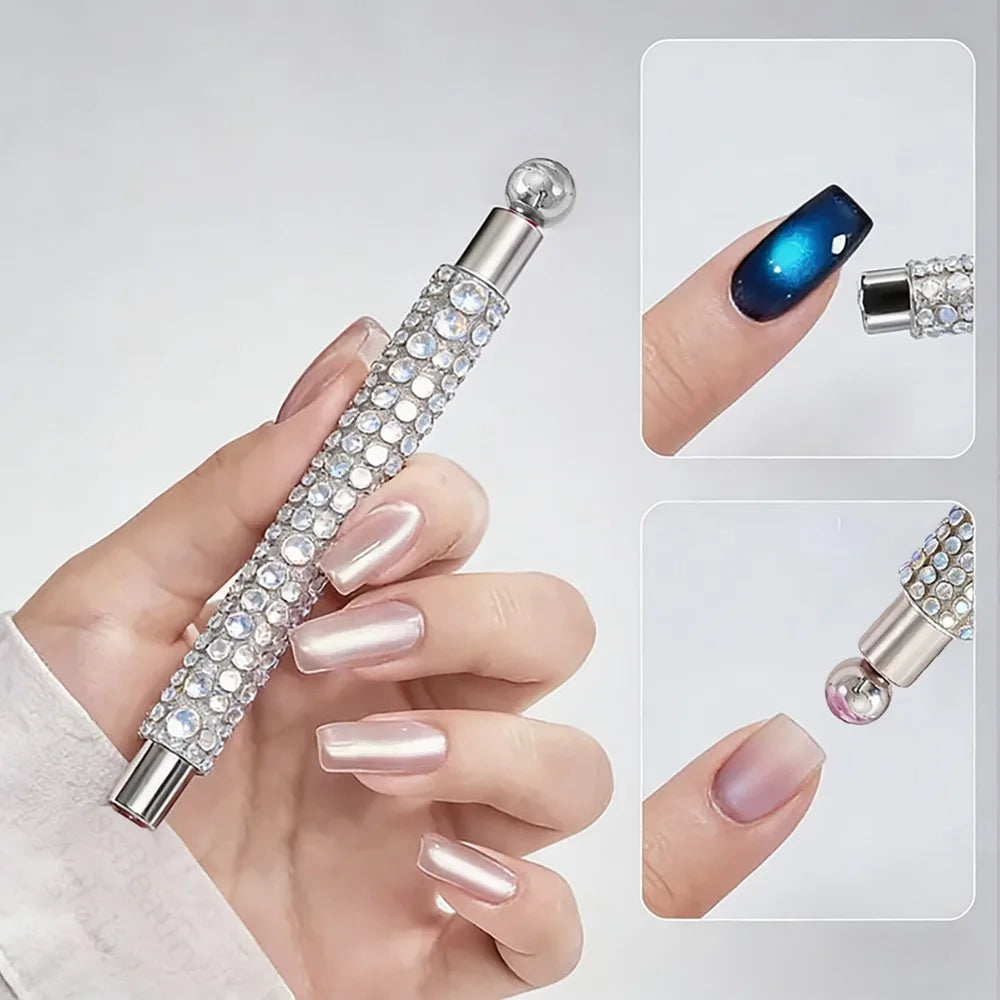 2-IN-1 Magnetic Nail Polish Stick With Rhinestone Stronge Magnetic Ball Cat Eye Gel Nail Polish Tool for Nail Salon or Home Use Zpaxo