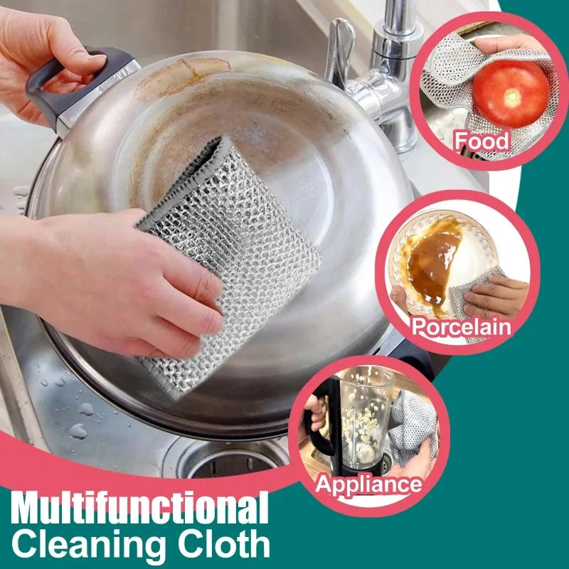 Thickened Steel Wire Cleaning Cloth Non-Scratch Double-layer Single-Layer Iron Microfiber Mesh Dishrag Washing Kitchen Towel Zpaxo