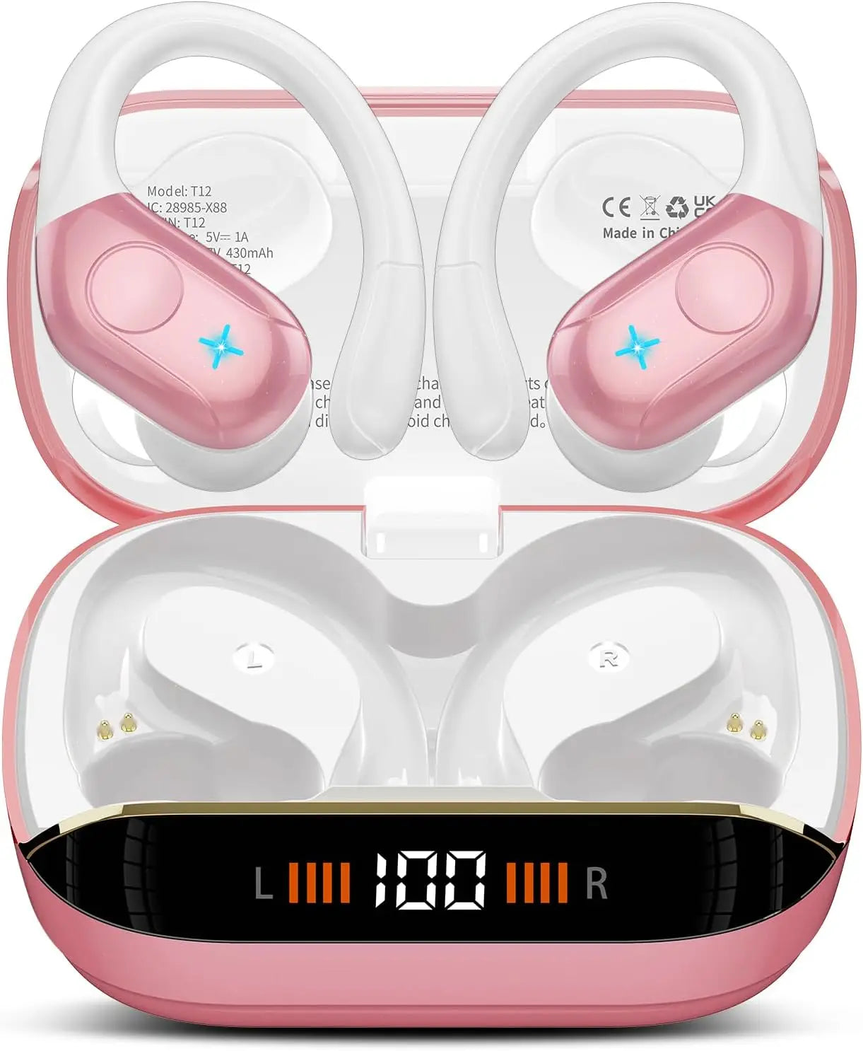 TWS Bluetooth V5 4 Headphones Wireless IPX7 Waterproof LED Digital Zpaxo Pink