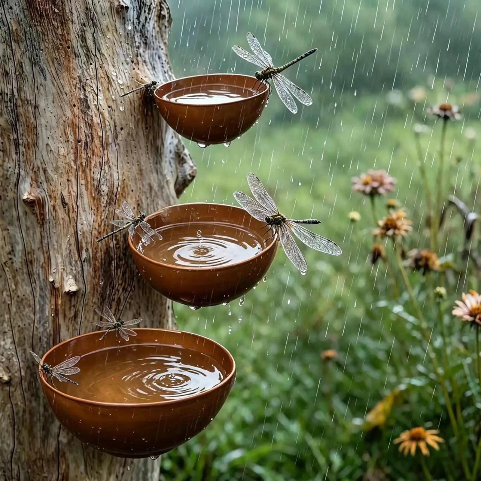 Rain Catcher 3 Metal Decorative Bee Watering Station Cup Collector