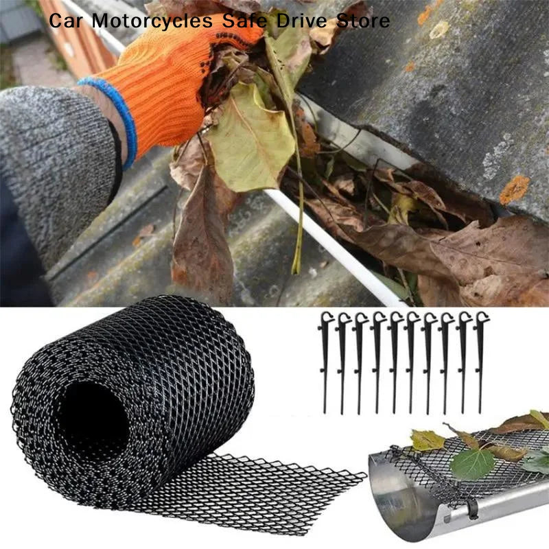Gutter Guard Mesh Roll 10 Hooks Plastic Leaffilter Bird Blocker Net