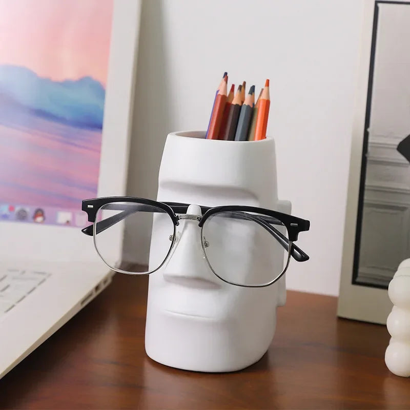 Easter Island Moai Statue Glasses Holder & Desk Pen Organizer Desk Organizer Ornament Zpaxo