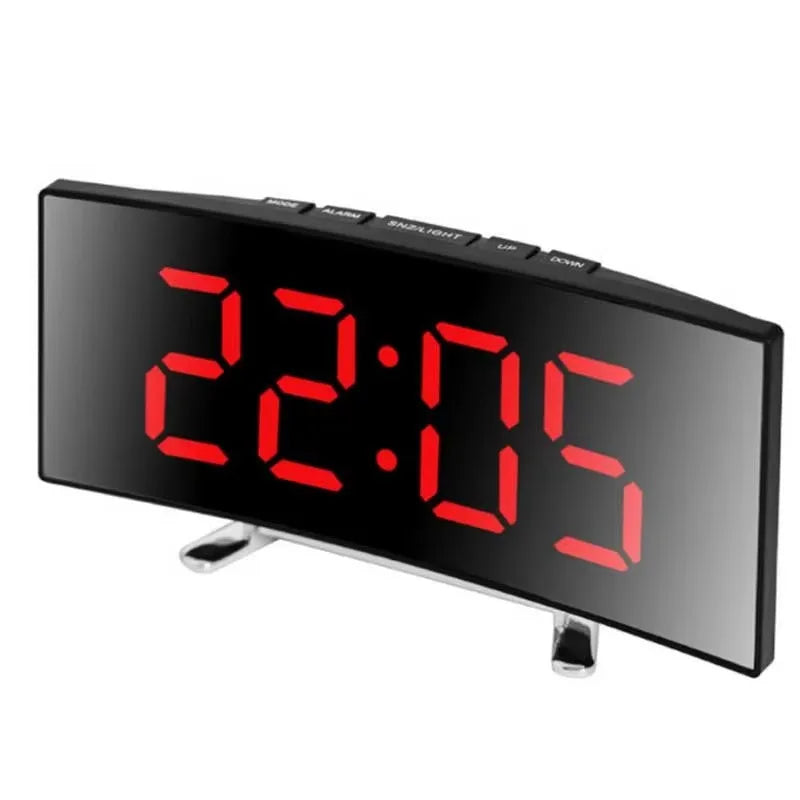 Creative Curved Electronic Clock LED Large Mirror Alarm Silent Smart