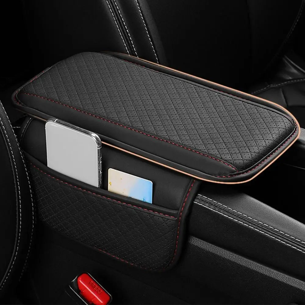 Universal Auto Armrest Pad PU Leather Anti Slip Center Console Cushion Waterproof with Storage Pocket Arm Rest Protector Mat Zpaxo