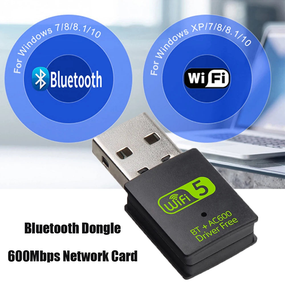 2in1 Dual Band WiFi 600Mbps USB WiFi Adapter Bluetooth-Compatible 2.4G&5GHz Mini USB WiFi Dongle Network Wireless WLAN Receiver Zpaxo