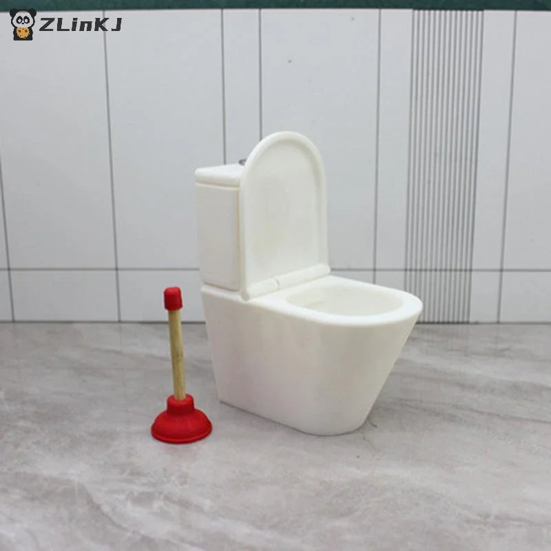 ▶Dollhouse Simulation Toilet Seat Vintage Dollhouse Bathroom White Toilet Doll House Miniature Baby Pretend Toy Doll Accessories Zpaxo
