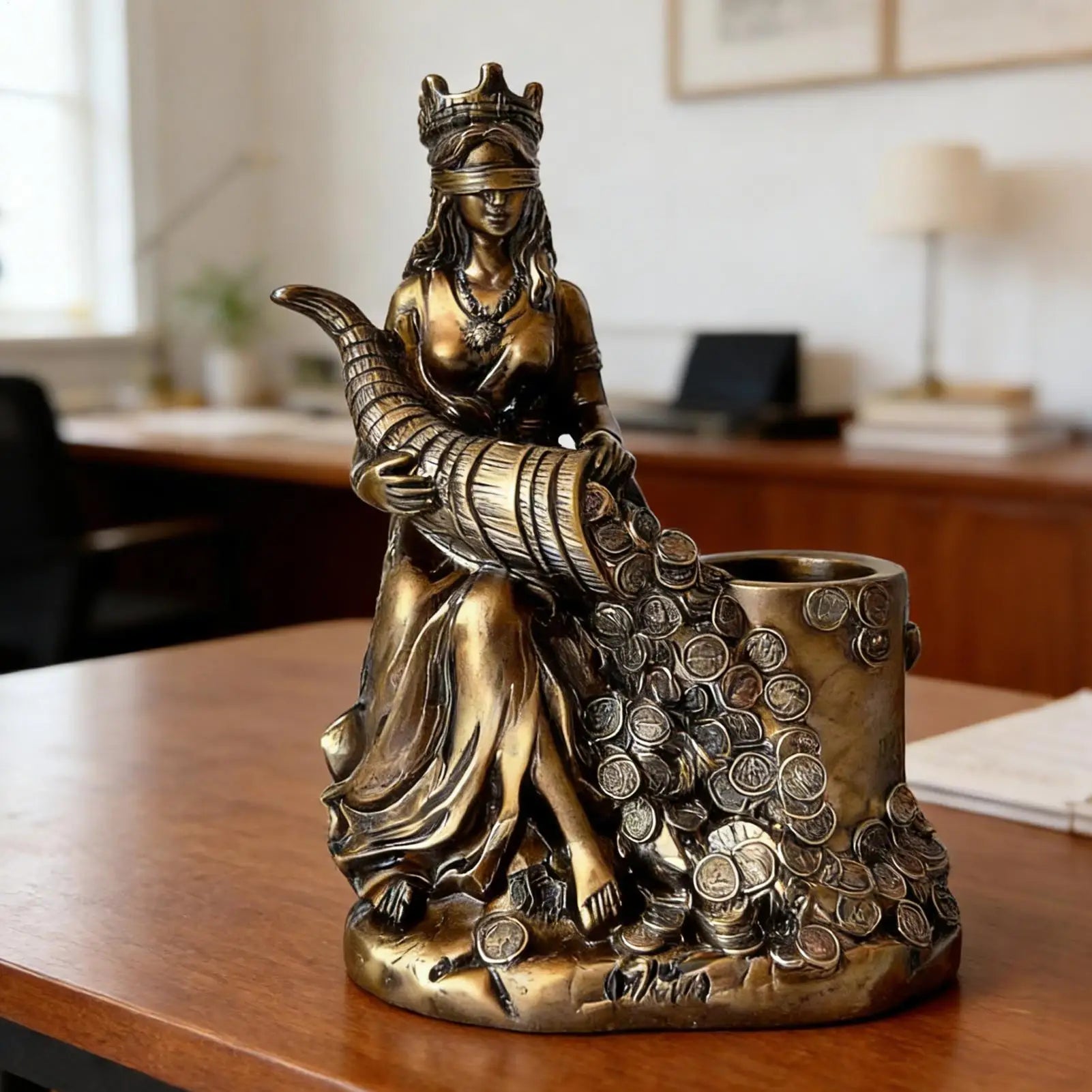 Goddess Fortune Statue Resin Figurine Pen Holder Home Accent