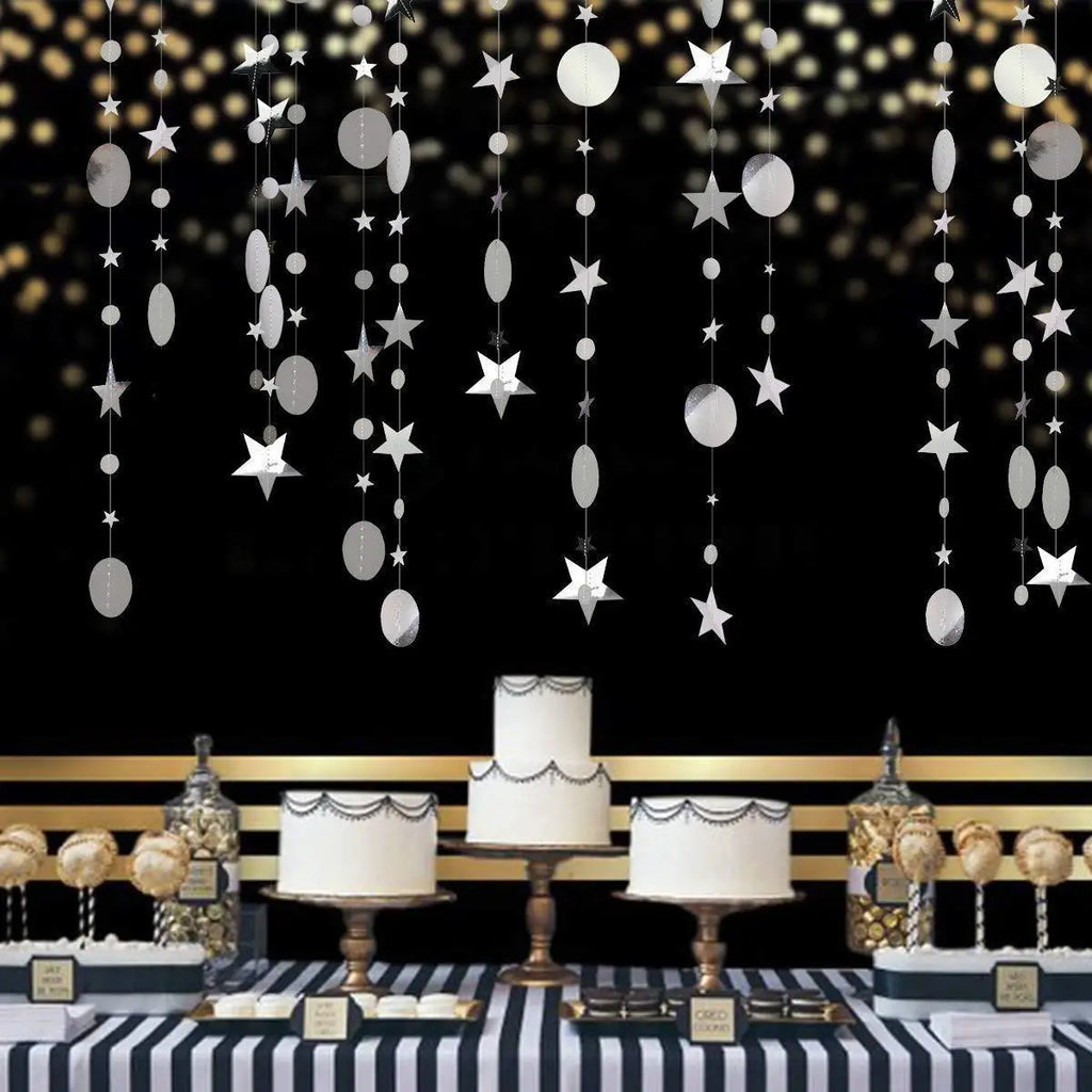 Glitter Silver Circle Dot Garland Banner Streamer Baby Shower Kids