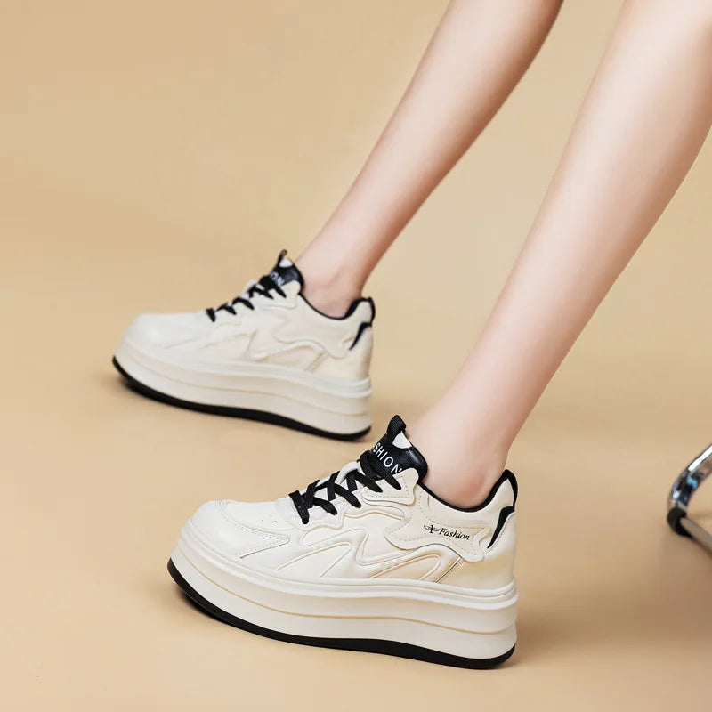 Wedge Sneakers Lace Up Design Round Toe Non Slip Thick Sole Casual Zpaxo