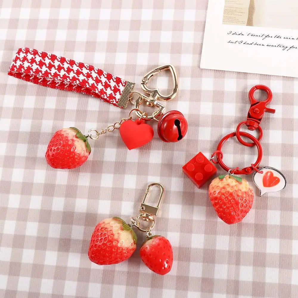 Cute Creative Car Key charms Bag Pendant Gift For Friend Backpack Pendant Key Accessories Strawberry Heart Keychain Key Holder Zpaxo