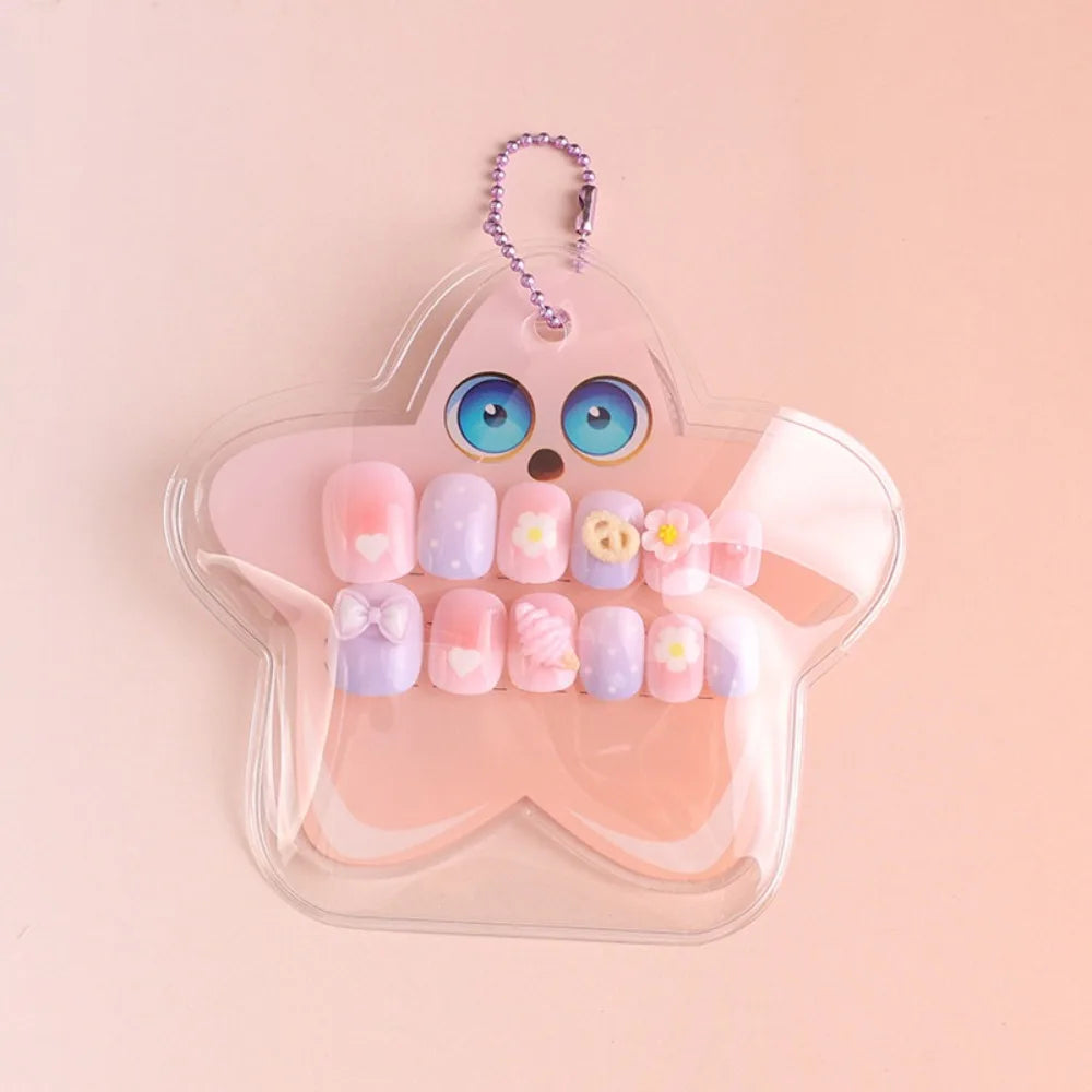 12pcs New Pre-glued Children Wearing Nails Cartoon Sweet Press on Nail Bow Cake Detachable Nail Tips for Girls Students Zpaxo Style 06