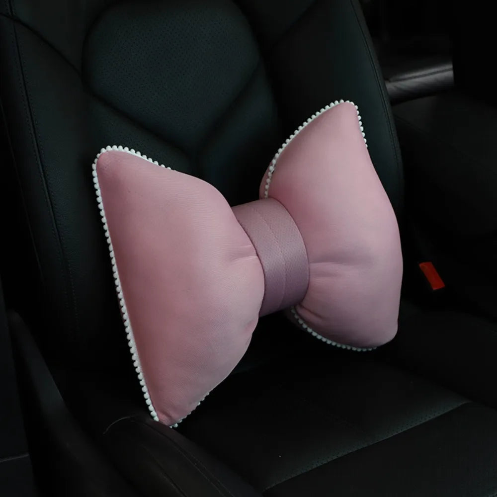 Bow Car Headrest Neck Pillow Pink Black Universal Breathable Zpaxo Style 2 Pink