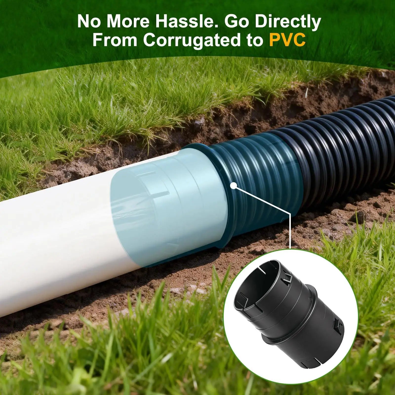 Corrugated PVC Pipe Adapter Universal Drainage Connector Leak Proof