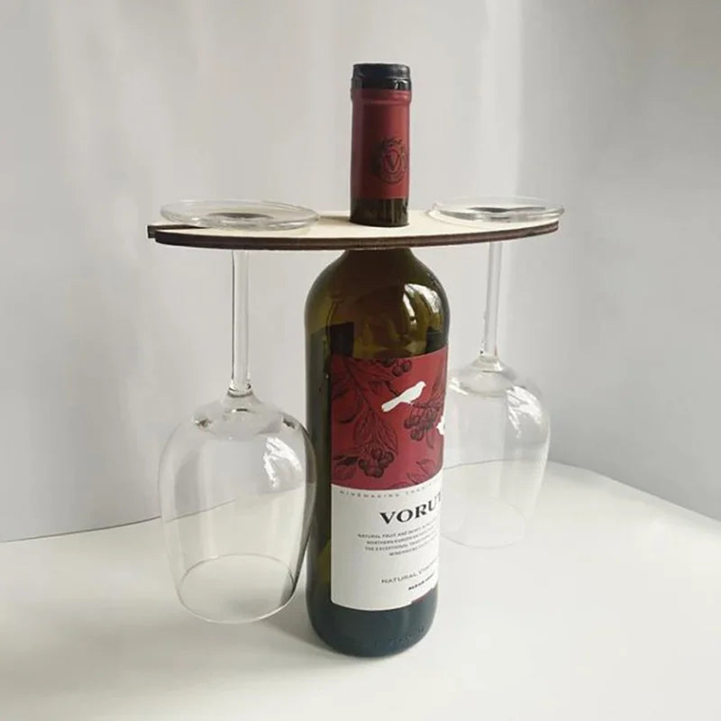 Portable Wooden Wine Bottle and Glass Holder Holiday Wine Holder Personalized Wine Glasses Holder Party Supplies Zpaxo