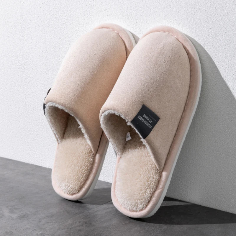 Winter Warm Slippers Men House Non Slip Soft Shoes Comfortable Flat Zpaxo Beige 38-39