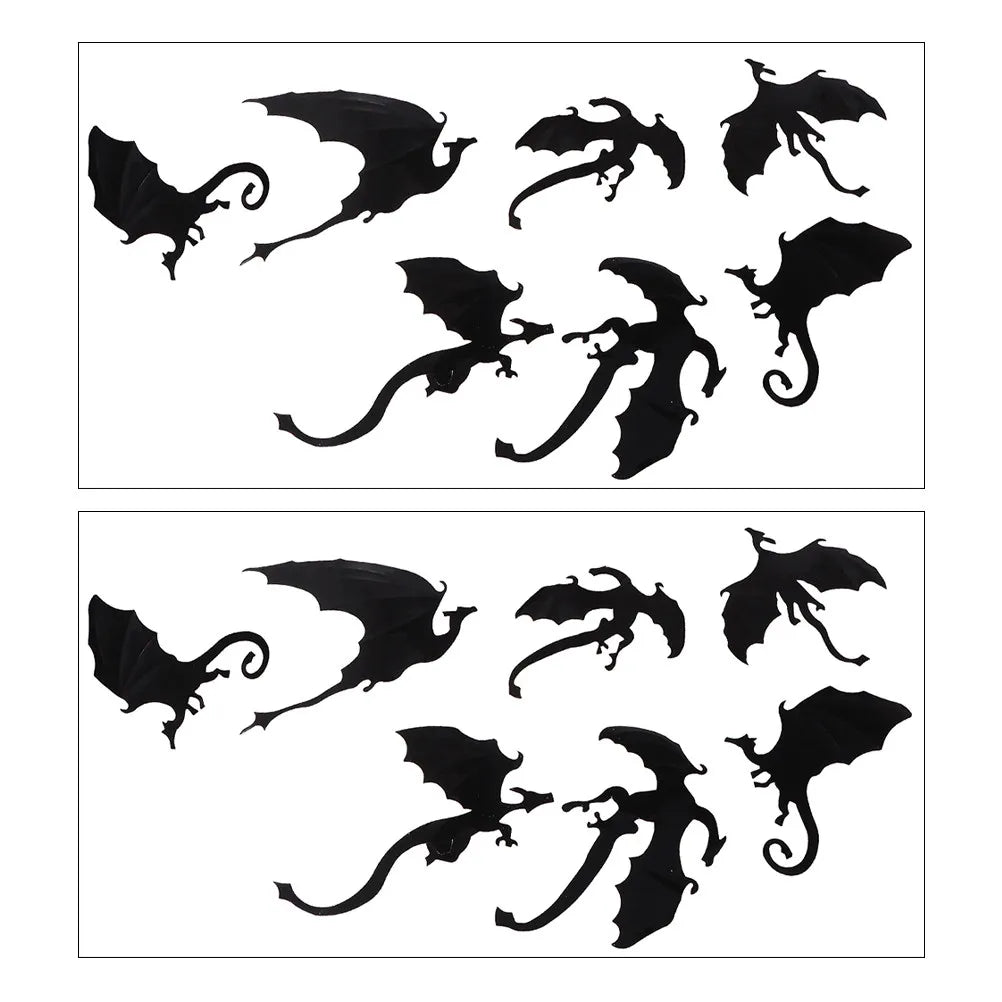 2Sets Halloween Decorations 3D Dinosaur Wall Stickers Black Dragon