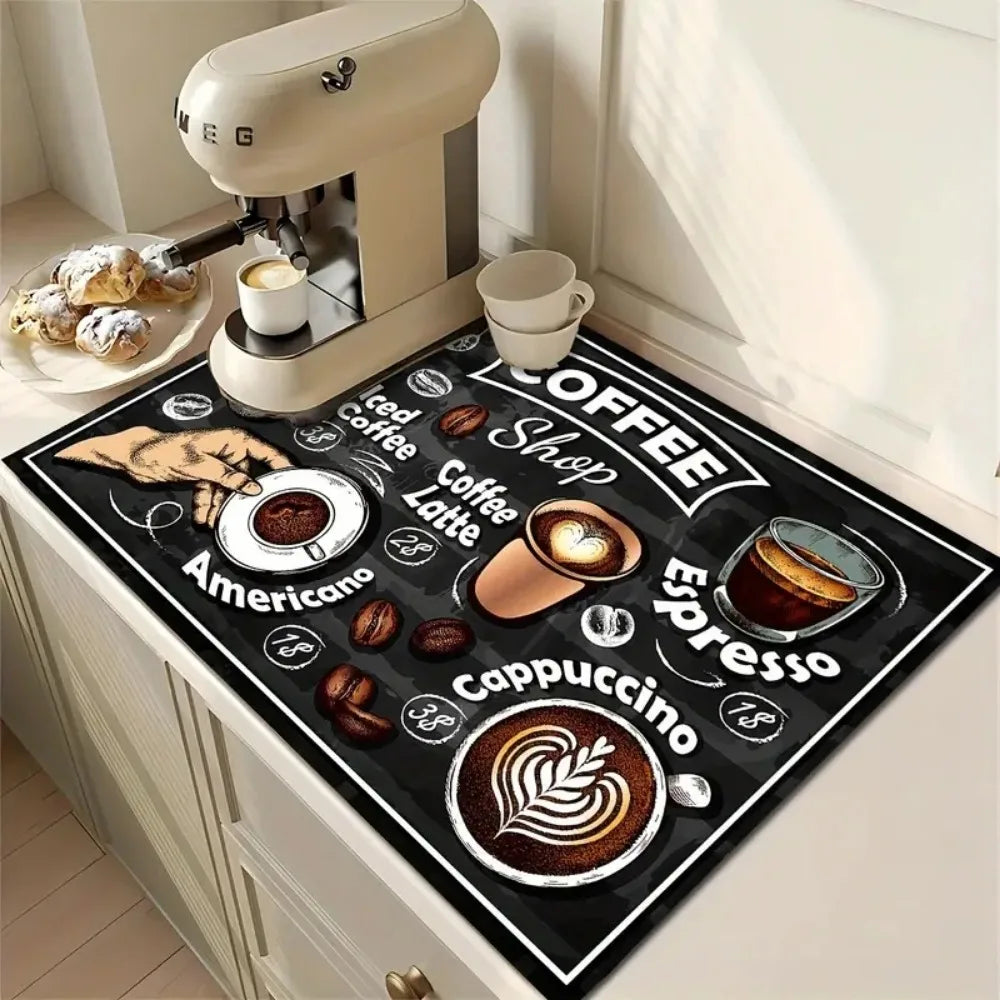 Coffee Mats Non-slip Rubber Backing Absorbent Kitchen Countertop Dish Zpaxo Style A 30x40 CM